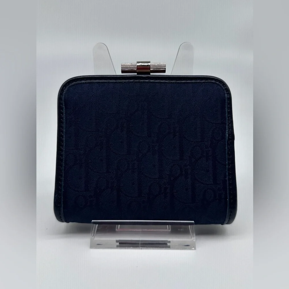 Vintage Christian Dior Oblique Monogram Coin Purse – Navy Canvas Kiss Lock